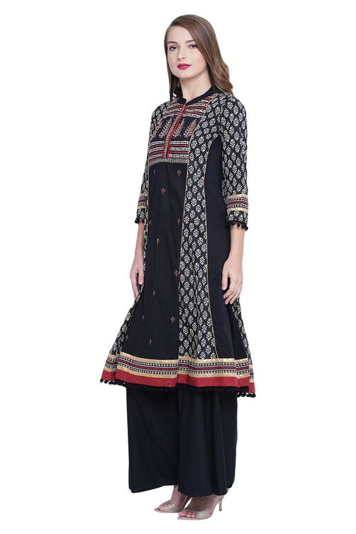 Black Kalidar Cotton Kurta image number 2