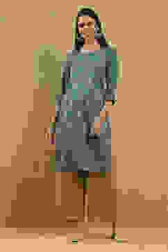 Teal Blue Printed Straight Kurta image number 5