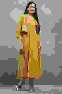 Mustard Viscose Blend Printed Kalidar Dress image number 4