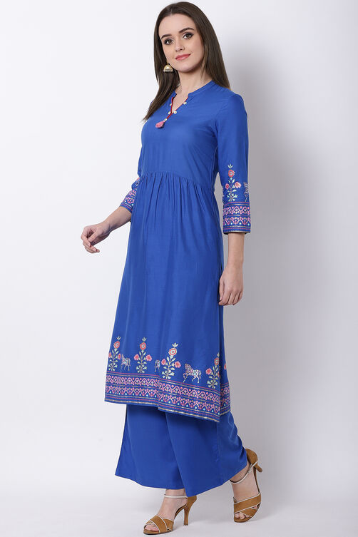 Blue Viscose A-Line Kurta image number 2