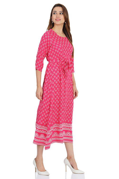 Pink Flared Viscose Dress image number 2