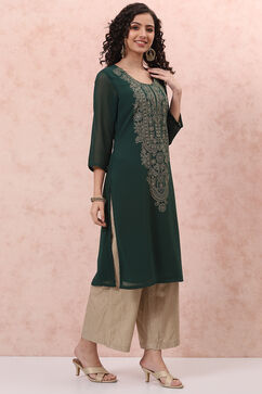 Green Art Silk Straight Kurta image number 3