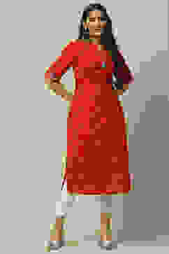 Red Cotton Staight Kurta image number 0
