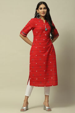 Red Cotton Staight Kurta image number 0