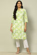 White and Blue Cotton Floral Printed Straight Kurta image number 5