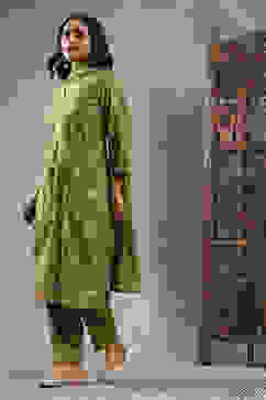 Green Viscose Rayon Printed Straight Suit Set image number 3