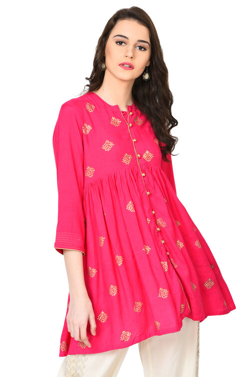 Pink A-Line Viscose Kurta image number 0