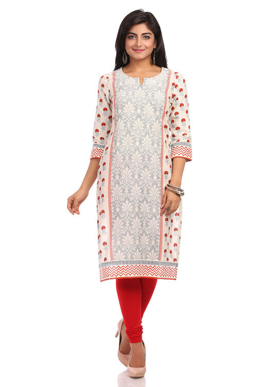 Beige Straight Cotton Kurta image number 0
