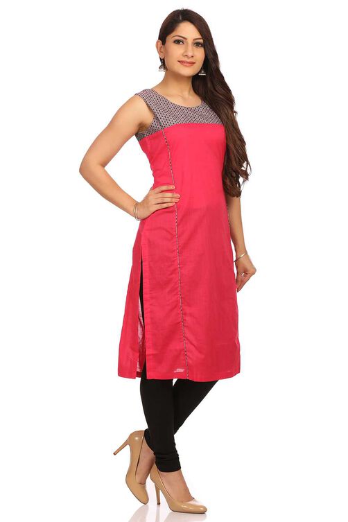 Pink Straight Cotton Kurta image number 1