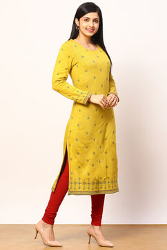 Mustard Jacquard Straight Kurta image number 0