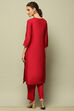 Pink Viscose Blend Straight Yarn Dyed Kurta Slim Pants Suit Set image number 4