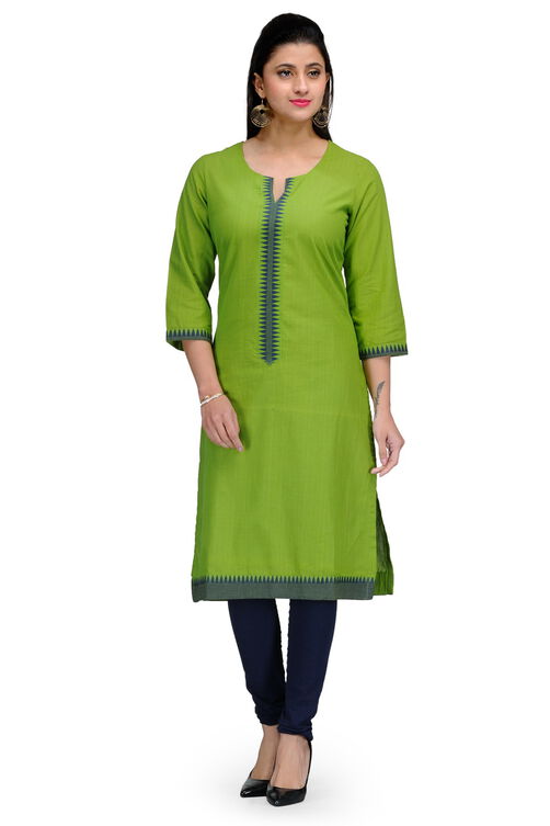 Green Cotton Straight Kurta image number 0