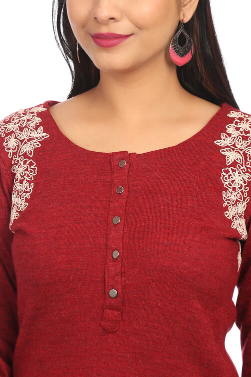 Red Acrylic Straight Kurta image number 1