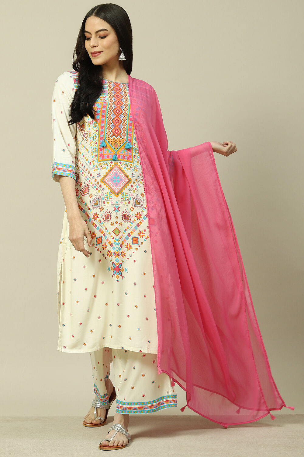 Pink Cotton Blend Woven Dupatta image number 0
