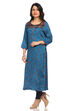 Teal Blue Straight Viscose Kurta image number 3