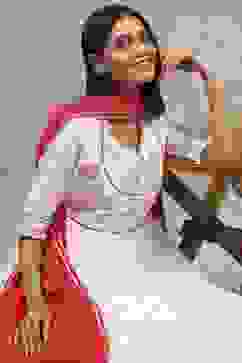 Off White Viscose Blend Printed Kalidar Suit Set image number 0