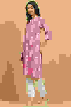 Pink Viscose Rayon Printed Straight Kurta image number 2