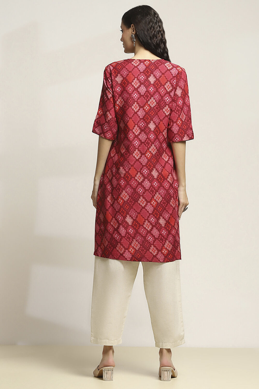 Red Printed Straight Kurta image number 3