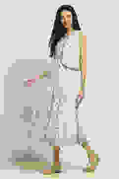 Off-White Cotton Printed Tiered Dress image number 2