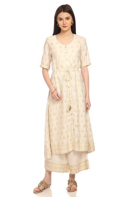 Ecru Flared Viscose Dress image number 0