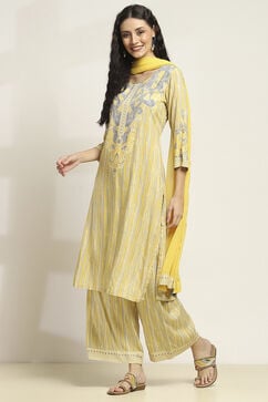 Yellow LIVA Woven Straight Kurta Suit Set image number 3