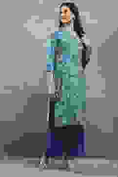 Green Viscose Straight Kurta Pants Set image number 5