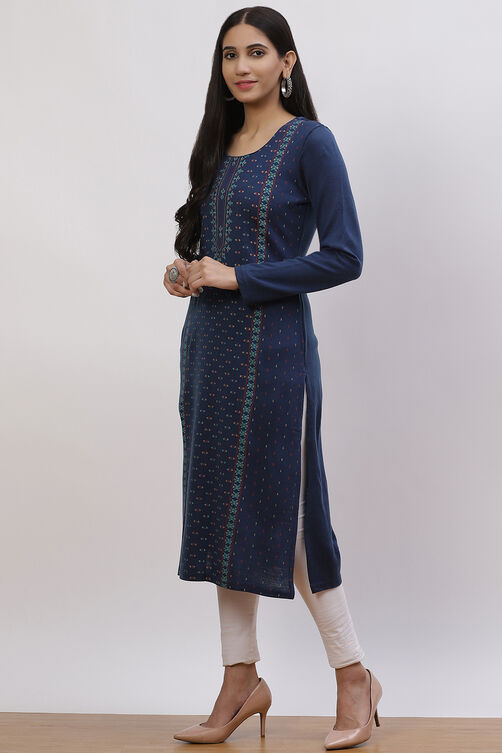 Blue Acrylic Straight Kurta image number 2