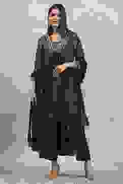 Black Viscose Rayon Printed Gathered Suit Set image number 0