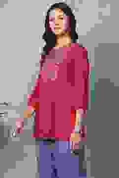 Red Rayon Straight Tops image number 2