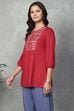 Red Rayon Straight Tops image number 2