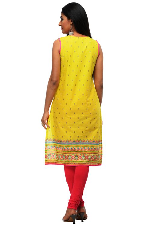 Lime Cotton Straight Kurta image number 3