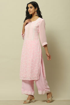 Pink Polyester Straight Kurta image number 2