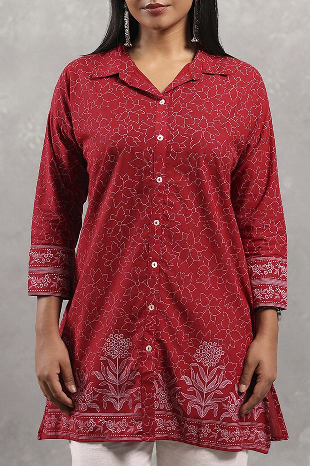 Red Cotton Printed Straight Top image number 1