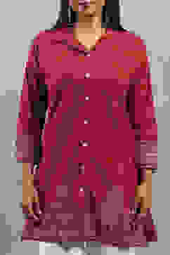 Red Cotton Printed Straight Top image number 1