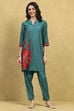 Teal Viscose Blend Printed Straight Kurta Pants Set image number 6