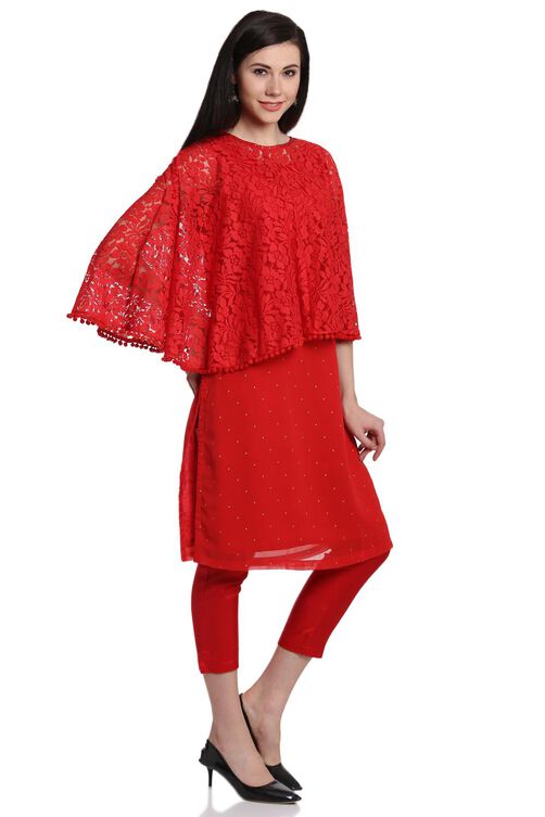 Red Art Silk Straight Suit Set image number 3