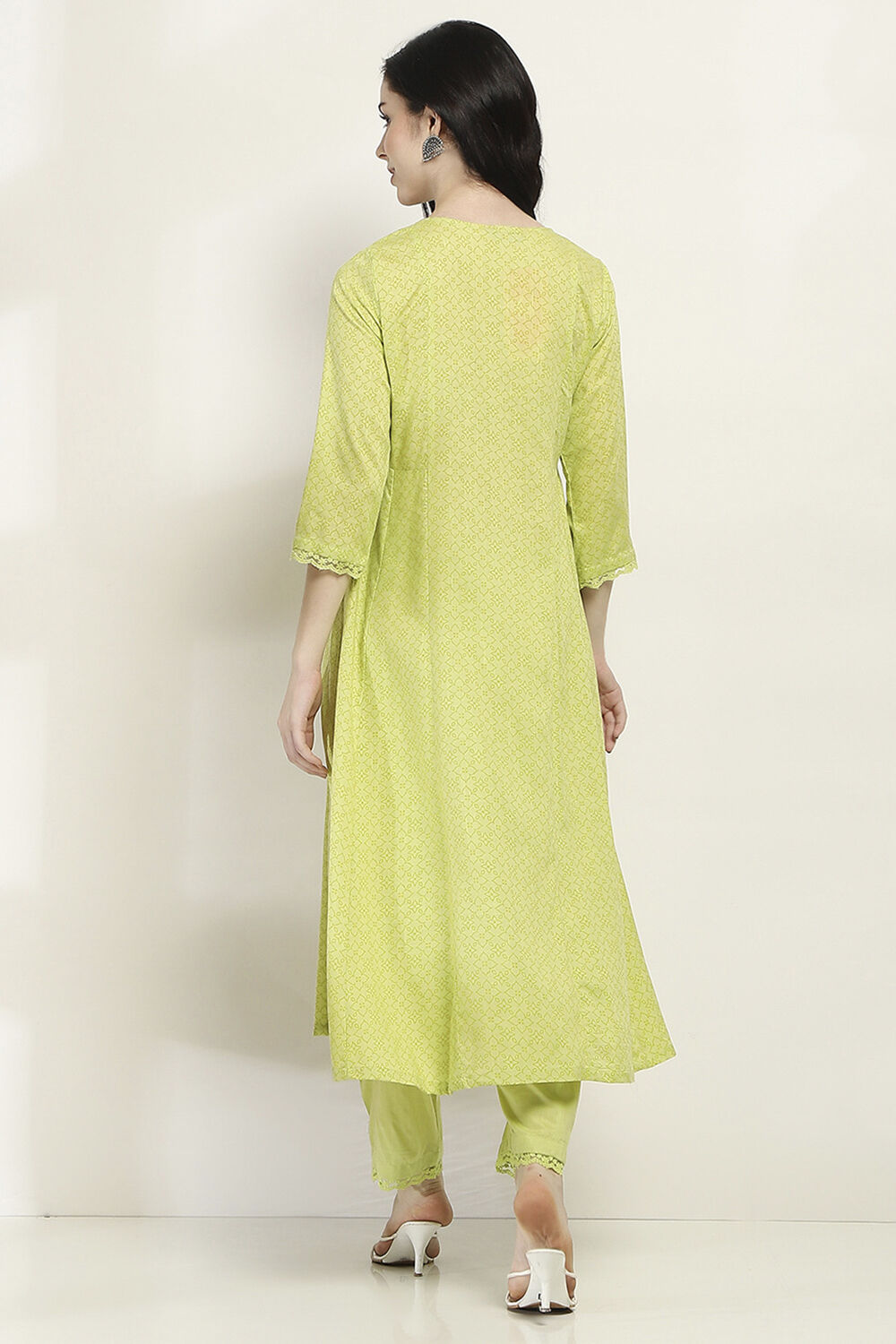 Lime Green Viscose Rayon Flared Set image number 4