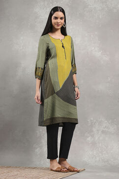 Green Viscose Rayon Printed Straight Kurta image number 4