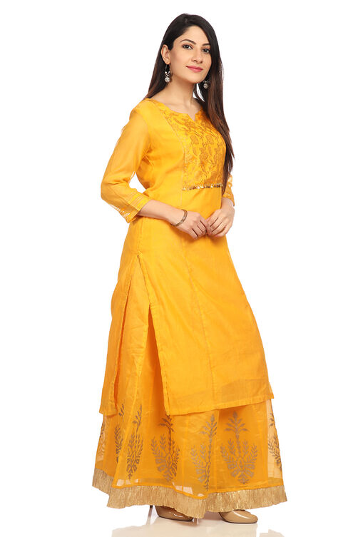 Mustard Straight Poly Cotton Kurta image number 4