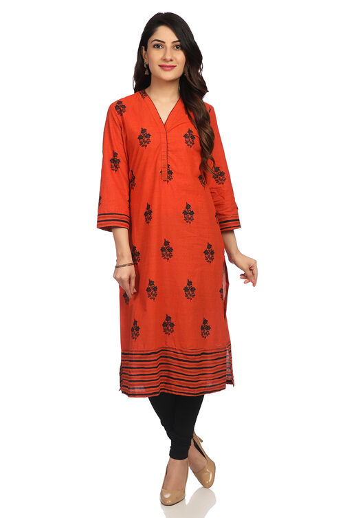 Rust Straight Cambric Cotton Kurta image number 0
