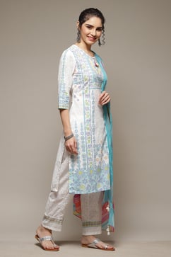 White Poly Chiffon Straight Kurta & Pants Suit Set image number 6