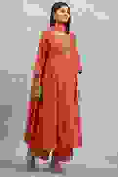 Orange Cotton Printed Kalidar Suit Set image number 5