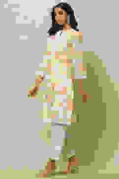 White Cambric Floral Printed Straight Kurta Set image number 3