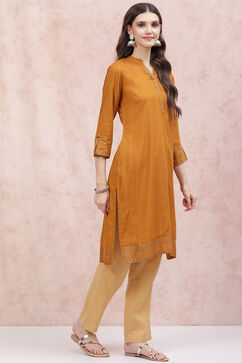 Mustard LIVA Straight Kurta image number 3