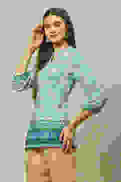 Green Polyester A-Line Printed Top image number 2