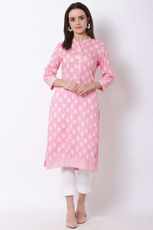 Pink Viscose Straight Kurta image number 0