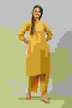 Yellow LIVA Straight Printed Kurta Palazzo Suit Set image number 0