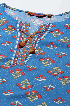 Coblt Blue LIVA Straight Printed Kurta Palazzo Suit Set image number 1
