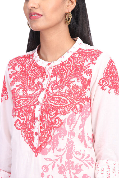 Off White & Blue Cotton Straight Kurta image number 1