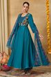 Teal Viscose Blend Kalidar Solid Suit Set image number 4